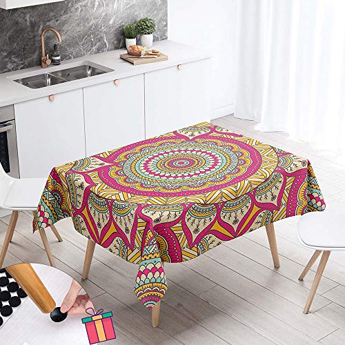 Enhome Tischdecke Rechteckige Abwaschbar, 3D Boho Wasserabweisend Abwischbar Tischtuch für Küche, Abendessen, Speisesaal Schmutzabweisend Küchentischabdeckung (Rotes Mandala,140x240cm) von Enhome