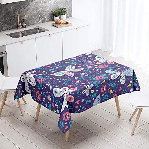 Enhome Tischdecke Rechteckige Antifouling Schmutzabweisend Tischdecke, 3D Pflanzen Muster Abwaschbar Wasserabweisend Tischtuch für Küche Garten Abendessen (Lilane Blumen,100x140cm) von Enhome