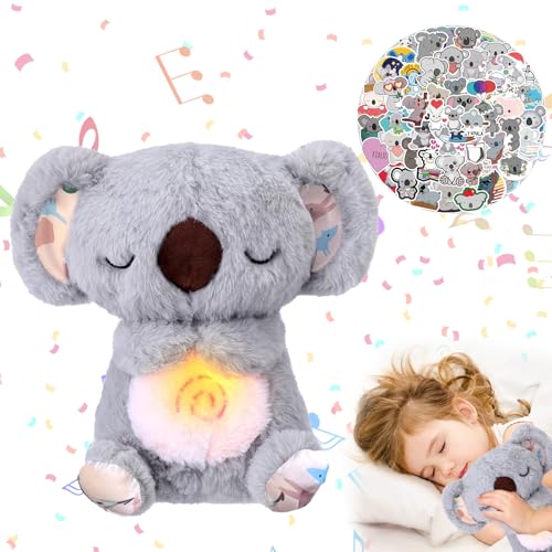 Eniyou Schlaf Koala, Schlummer Koala Koala-Schlummer Koala Kuscheltier Stitch Kuscheltier,Cartoon Plüschtier Spielzeug,Schlummer Kuscheltier mit Atembewegung,Aufkleber Und Musik Für Baby von Eniyou