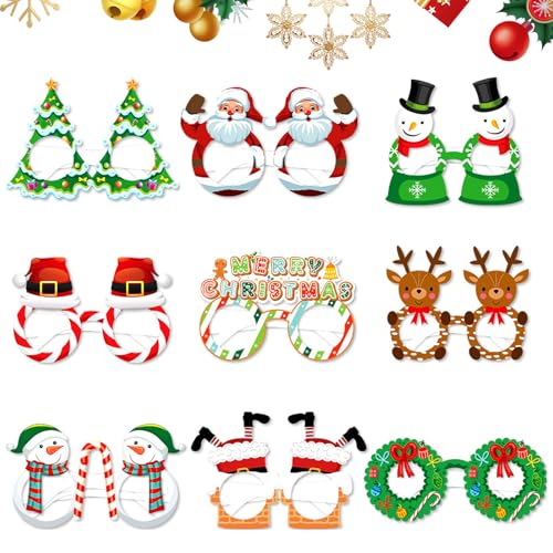 9Pcs Weihnachtsbrillen Set Partybrillen Dekoration Brillen Papier Brillenrahmen Kreative Weihnachten Brillen Party Gläser für Weihnachtsfeiern Neujahrs Geschenke Fotoautomaten Kostüm Dekoration von Enjoyaa