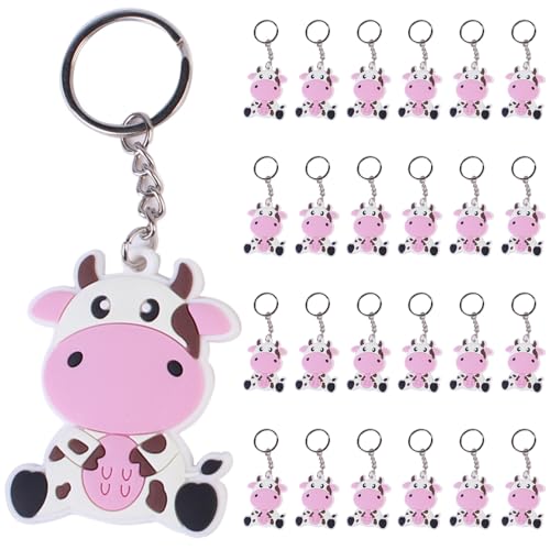 Enjoyaa Farm Animal Keychains,24 Stcs Milchkuh Schweinchen Schlüssel Ringfarm Themen Schlüssel Ringdekoration für Geburtstagsfeier Vorstellungen Gefälligkeiten (Milchkuh) von Enjoyaa