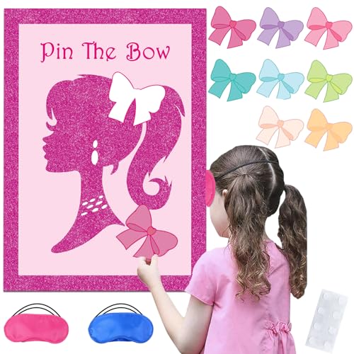 Enjoyaa Pin The Bow Party Games für Kinder Pink Princess Poster Party Dekorationen für Kinderpartyspiele Geburtstagsdekorationen (Style-A) von Enjoyaa