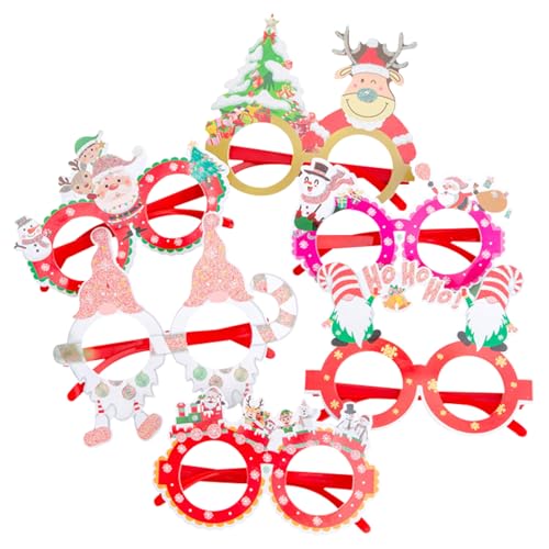 Enjoyaa Weihnachten Neuheit Brille 6 PCs Weihnachtsfeier Glas Schneemann Weihnachtsbaum Elch Santa Claus Muster Xmas Neuheit Brille Kostüm für Weihnachten für Erwachsene Kinder Party Gefälligkeiten von Enjoyaa