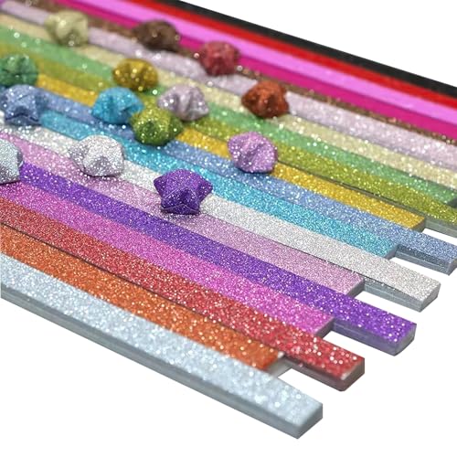 Origami Stern Papier,1110 Blatt Farbiges Origami Papier Set Faltpapier Stern Papierstreifen 3 Stile Glitzernd Bunt Leuchtend Origami Stern Streifen Glücksstern Faltpapier für DIY Kunsthandwerk von Enjoyaa