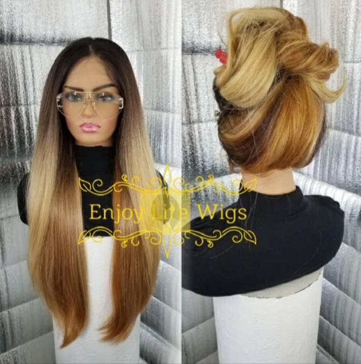 3 Farbe Blond Braun Schwarz 360 Ombre Balayage Traum Natürlich Aussehende Lace Front Perücke Perfekt Für Hochsteckfrisuren von Enjoylifewigs