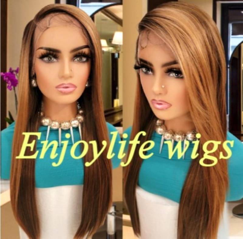 3 Farbe Gerade Ombre Braun Blonde Balayage H.d Spitze Vorderseite Perücke Natur Aussehend Mit Wechselteil von Enjoylifewigs