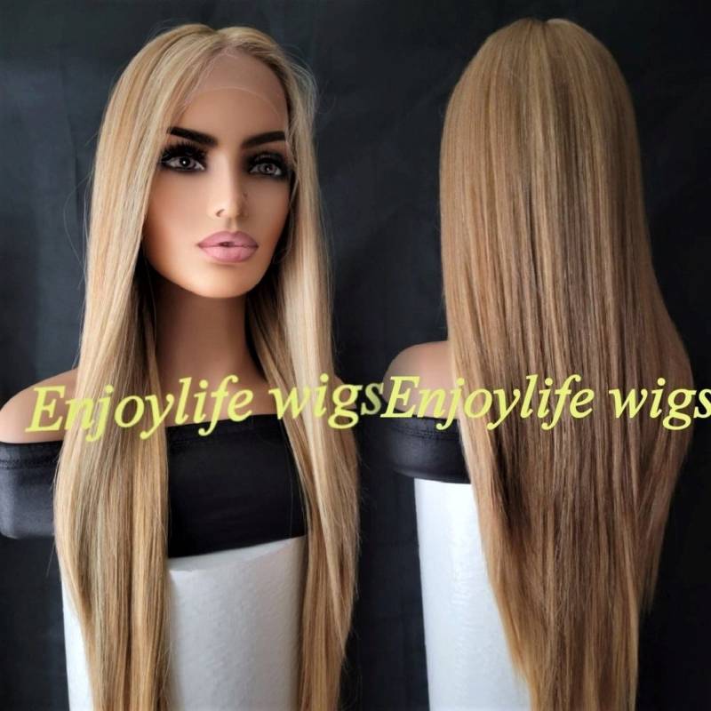 Dreifach Gold Crush Gerade Blonde Spitze Vorne Perücke Mit Balayage Honig Highlights von Enjoylifewigs