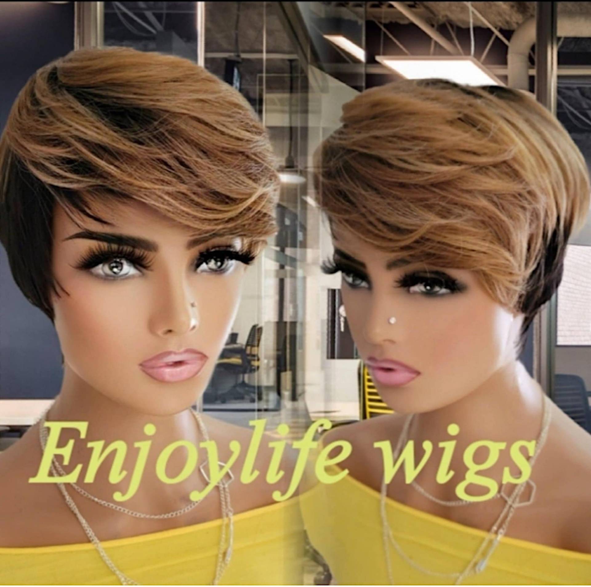 Gold Honig Kupfer Blonde Dunkle Wurzel Geschnitten Pixie Perücke Kurz Natürlich Aussehend Mit Verstellbaren Trägern Und Kämmen in Der Mütze von Enjoylifewigs