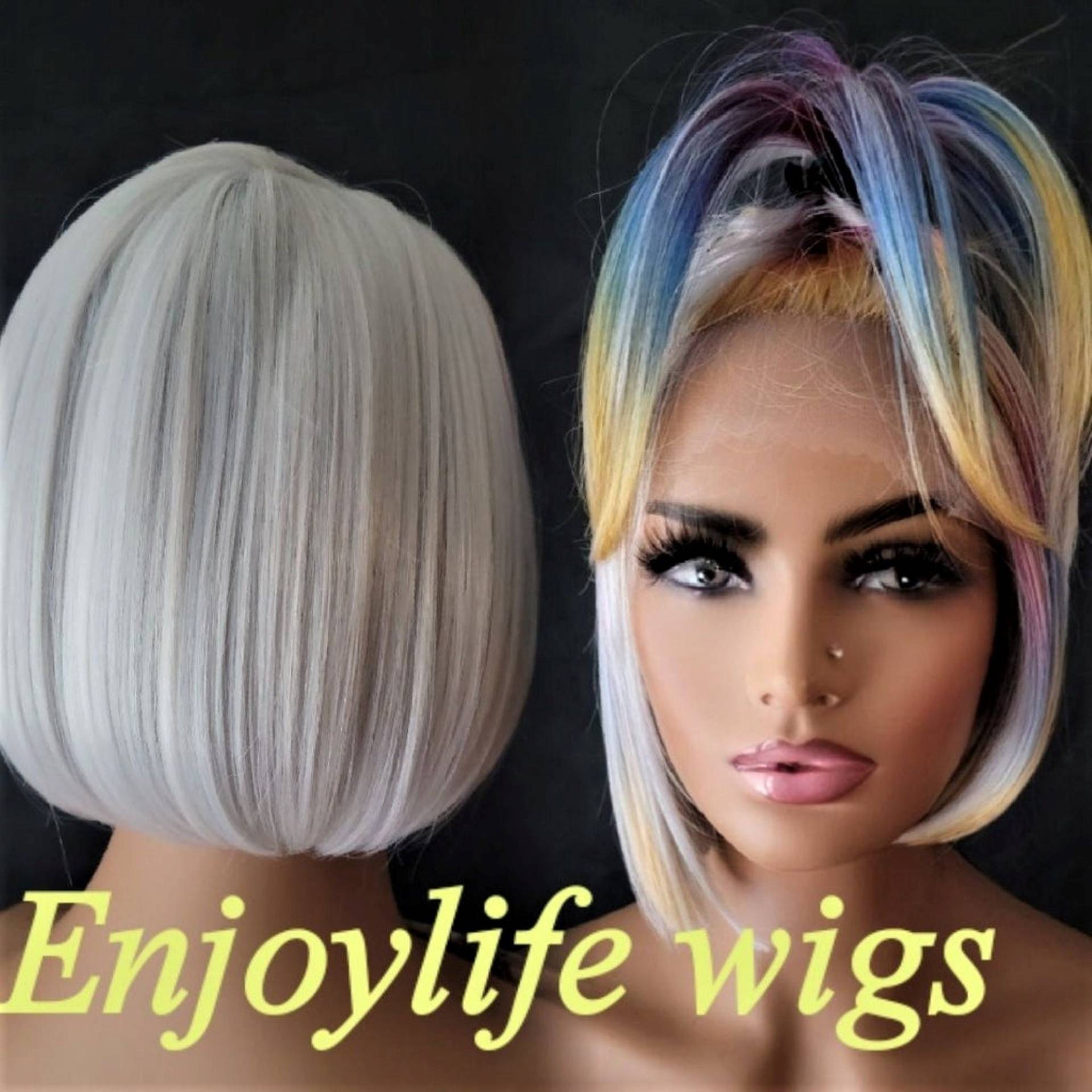 H.d Spitze Vorne Weiß Blondem Traum Bob Mit Regenbogenakzenten von Enjoylifewigs