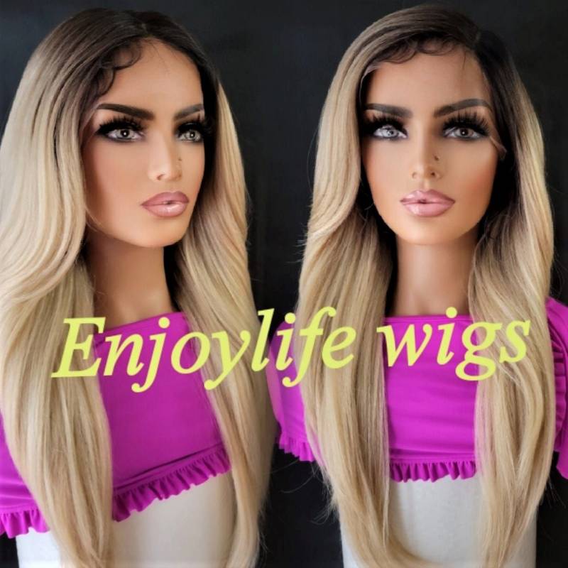 Lockere Welle Balayage Ombre Blonde Dunkle Wurzelspitze Vorderseite H.d Perücke von Enjoylifewigs