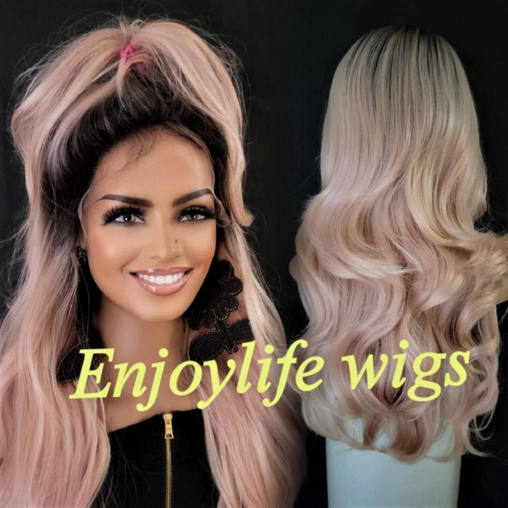 Wellige Roségold Rosa Dunkle Wurzelspitze Vorne Perücke Diese Ist Verstellbar Und Natürlich Aussehend von Enjoylifewigs