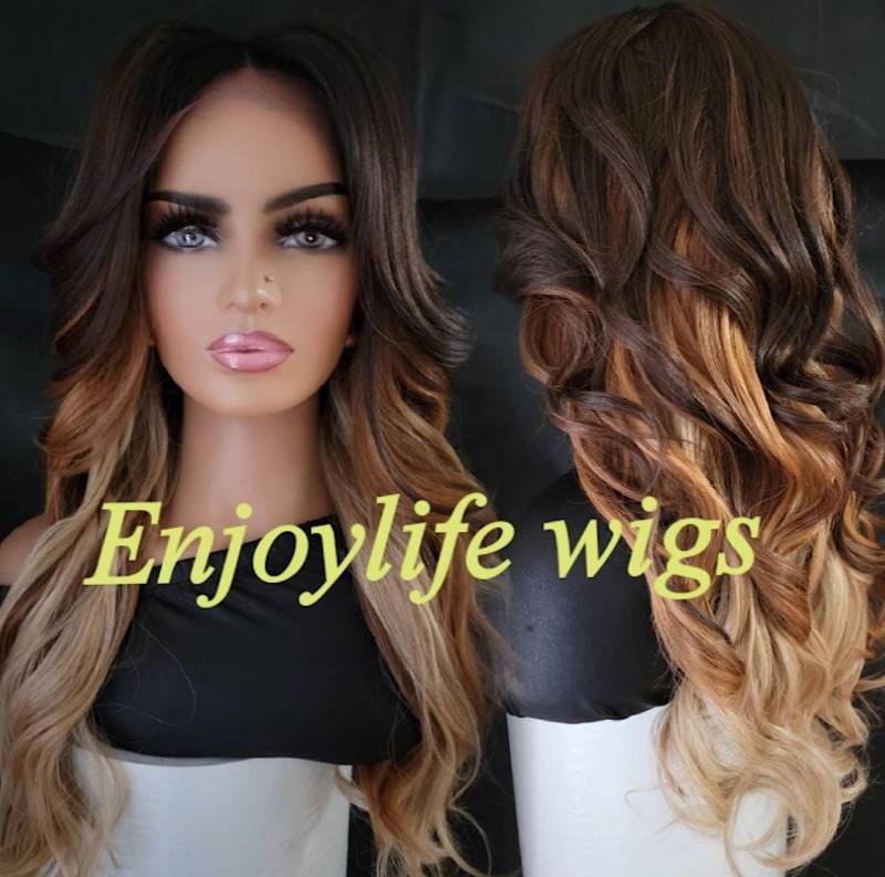 Wow Balayage 3 Farbe Braun Blonde Lose Wellige Perücke von Enjoylifewigs