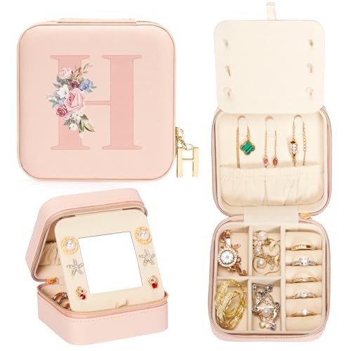 Enthralite Reise-Schmuckkoffer Personalisierte Geschenke - Reise-Essentials für Frauen - Schmuck-Reiseorganisator Kleine Schmuckschatulle für Halsketten Ohrringe - Geschenke für Mädchen - Rosa,H von Enthralite