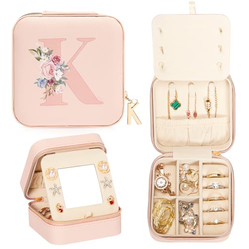 Enthralite Reise-Schmuckkoffer Personalisierte Geschenke - Reise-Essentials für Frauen - Schmuck-Reiseorganisator Kleine Schmuckschatulle für Halsketten Ohrringe - Geschenke für Mädchen - Rosa,K von Enthralite