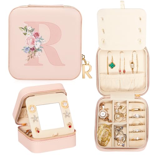 Enthralite Reise-Schmuckkoffer Personalisierte Geschenke - Reise-Essentials für Frauen - Schmuck-Reiseorganisator Kleine Schmuckschatulle für Halsketten Ohrringe - Geschenke für Mädchen - Rosa,R von Enthralite