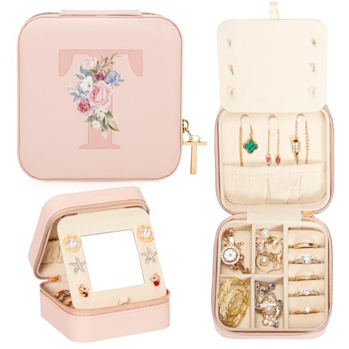 Enthralite Reise-Schmuckkoffer Personalisierte Geschenke - Reise-Essentials für Frauen - Schmuck-Reiseorganisator Kleine Schmuckschatulle für Halsketten Ohrringe - Geschenke für Mädchen - Rosa,T von Enthralite