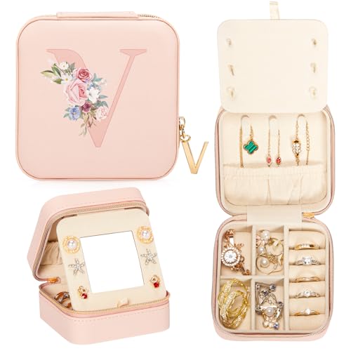 Enthralite Reise-Schmuckkoffer Personalisierte Geschenke - Reise-Essentials für Frauen - Schmuck-Reiseorganisator Kleine Schmuckschatulle für Halsketten Ohrringe - Geschenke für Mädchen - Rosa,V von Enthralite