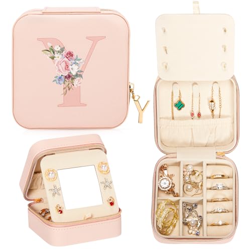 Enthralite Reise-Schmuckkoffer Personalisierte Geschenke - Reise-Essentials für Frauen - Schmuck-Reiseorganisator Kleine Schmuckschatulle für Halsketten Ohrringe - Geschenke für Mädchen - Rosa,Y von Enthralite