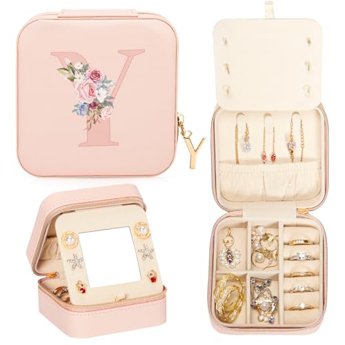 Enthralite Reise-Schmuckkoffer Personalisierte Geschenke - Reise-Essentials für Frauen - Schmuck-Reiseorganisator Kleine Schmuckschatulle für Halsketten Ohrringe - Geschenke für Mädchen - Rosa,Y von Enthralite