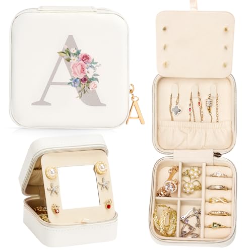 Enthralite Reise-Schmuckkoffer Personalisierte Geschenke - Reise-Essentials für Frauen - Schmuck-Reiseorganisator Kleine Schmuckschatulle für Halsketten Ohrringe - Geschenke für Mädchen - Weiß,A von Enthralite