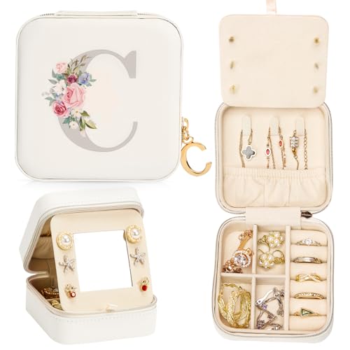 Enthralite Reise-Schmuckkoffer Personalisierte Geschenke - Reise-Essentials für Frauen - Schmuck-Reiseorganisator Kleine Schmuckschatulle für Halsketten Ohrringe - Geschenke für Mädchen - Weiß,C von Enthralite