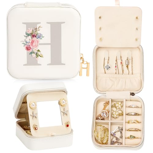 Enthralite Reise-Schmuckkoffer Personalisierte Geschenke - Reise-Essentials für Frauen - Schmuck-Reiseorganisator Kleine Schmuckschatulle für Halsketten Ohrringe - Geschenke für Mädchen - Weiß,H von Enthralite