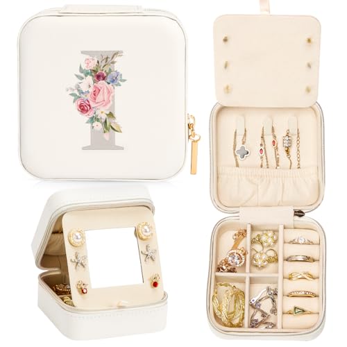 Enthralite Reise-Schmuckkoffer Personalisierte Geschenke - Reise-Essentials für Frauen - Schmuck-Reiseorganisator Kleine Schmuckschatulle für Halsketten Ohrringe - Geschenke für Mädchen - Weiß,I von Enthralite