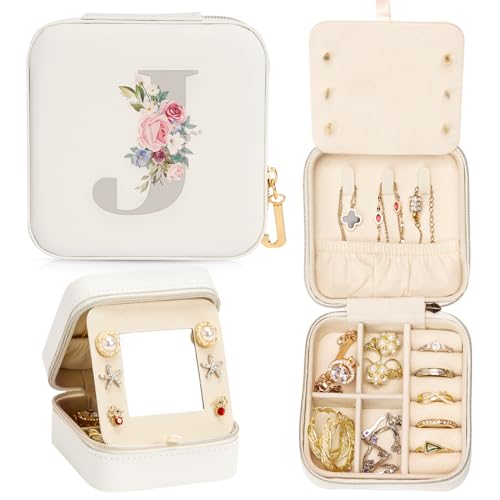 Enthralite Reise-Schmuckkoffer Personalisierte Geschenke - Reise-Essentials für Frauen - Schmuck-Reiseorganisator Kleine Schmuckschatulle für Halsketten Ohrringe - Geschenke für Mädchen - Weiß,J von Enthralite