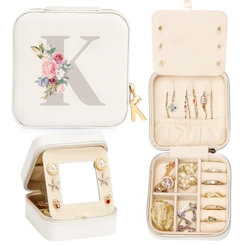 Enthralite Reise-Schmuckkoffer Personalisierte Geschenke - Reise-Essentials für Frauen - Schmuck-Reiseorganisator Kleine Schmuckschatulle für Halsketten Ohrringe - Geschenke für Mädchen - Weiß,K von Enthralite