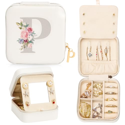 Enthralite Reise-Schmuckkoffer Personalisierte Geschenke - Reise-Essentials für Frauen - Schmuck-Reiseorganisator Kleine Schmuckschatulle für Halsketten Ohrringe - Geschenke für Mädchen - Weiß,P von Enthralite