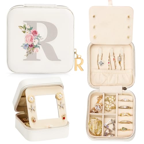 Enthralite Reise-Schmuckkoffer Personalisierte Geschenke - Reise-Essentials für Frauen - Schmuck-Reiseorganisator Kleine Schmuckschatulle für Halsketten Ohrringe - Geschenke für Mädchen - Weiß,R von Enthralite