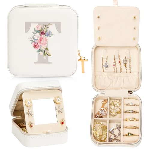 Enthralite Reise-Schmuckkoffer Personalisierte Geschenke - Reise-Essentials für Frauen - Schmuck-Reiseorganisator Kleine Schmuckschatulle für Halsketten Ohrringe - Geschenke für Mädchen - Weiß,T von Enthralite