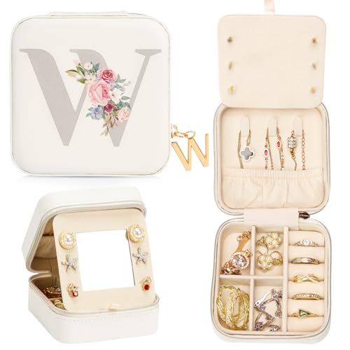 Enthralite Reise-Schmuckkoffer Personalisierte Geschenke - Reise-Essentials für Frauen - Schmuck-Reiseorganisator Kleine Schmuckschatulle für Halsketten Ohrringe - Geschenke für Mädchen - Weiß,W von Enthralite