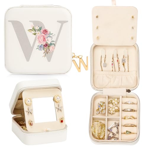 Enthralite Reise-Schmuckkoffer Personalisierte Geschenke - Reise-Essentials für Frauen - Schmuck-Reiseorganisator Kleine Schmuckschatulle für Halsketten Ohrringe - Geschenke für Mädchen - Weiß,W von Enthralite