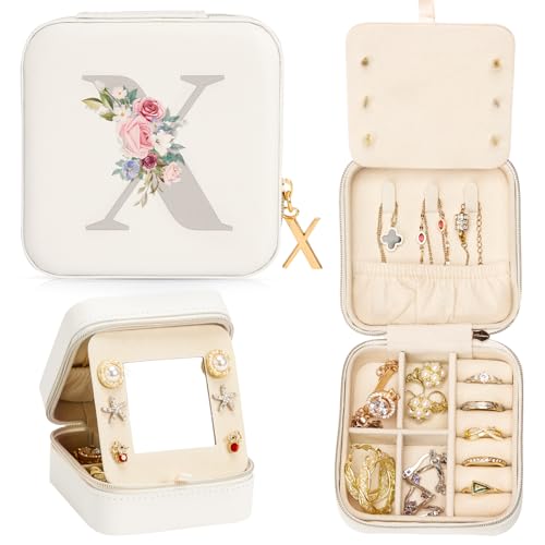 Enthralite Reise-Schmuckkoffer Personalisierte Geschenke - Reise-Essentials für Frauen - Schmuck-Reiseorganisator Kleine Schmuckschatulle für Halsketten Ohrringe - Geschenke für Mädchen - Weiß,X von Enthralite