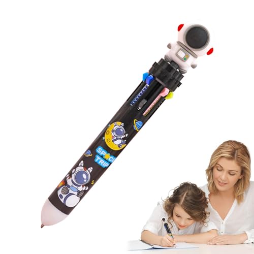 Eoixuqba Kugelschreiber in verschiedenen Farben,Druckkugelschreiber | 10-in-1 Cartoon-Astronauten-Kugelschreiber | 0,5 mm einziehbarer Tintenstift, Schreibwaren zum Notieren von Eoixuqba