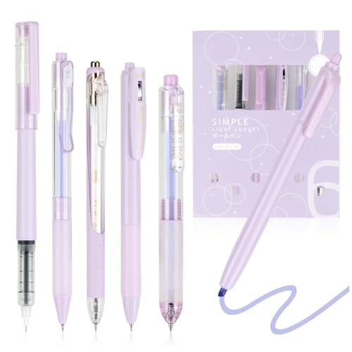 EooUooIP Gelstift, 6 Pcs ästhetische Gelstifte, Schnell Trocknender Gelstift Gel Pens, Einziehbarer Kugelschreiber in Schwarz +Farbiger Textmarker für Büro, Schule (lila) von EooUooIP