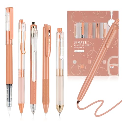 EooUooIP Gelstifte, 6 Stück ästhetische Gelstifte, Schnell Trocknender Gelstift, Einziehbarer Kugelschreiber in Schwarz+Farbiger Textmarker Gel Pen(Rosa) von EooUooIP