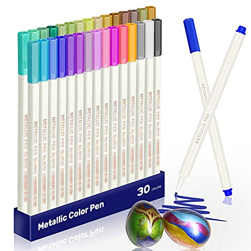 EooUooIP 30 Farben Metallic Marker Stifte, Premium Metallic Stifte Paint Pen Marker Stifte für DIY Kunst Handwerk Kartenherstellung Scrapbooking Fotoalbum Glas Metall Holz Stein von EooUooIP