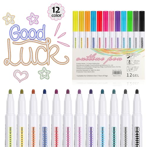 EooUooIP Outline Stifte, 12 Farben Selbstumreißende Metallischer Marker, Umrissmarker Stifte für Kunst, Zeichnung von EooUooIP