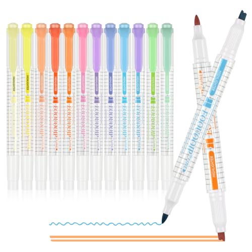 EooUooIP Pastell Textmarker – 12 Pcs Pastell Textmarker Set mit Zwei Spitzen, Schnell Trocknend, Verschiedenen Farben, Bibel Stift, Weiche Meißelspitze, Marker für die Stationäre Versorgung von EooUooIP