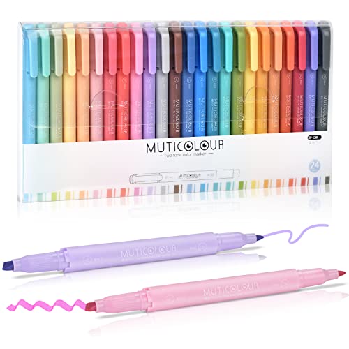 EooUooIP Textmarker Set, 24 Farben Warmer und Kühler Doppelendige Textmarker Pastell Highlighter Pen, für Journaling, Bibel Marker, Büros, Schulen, Stifte Aesthetic von EooUooIP