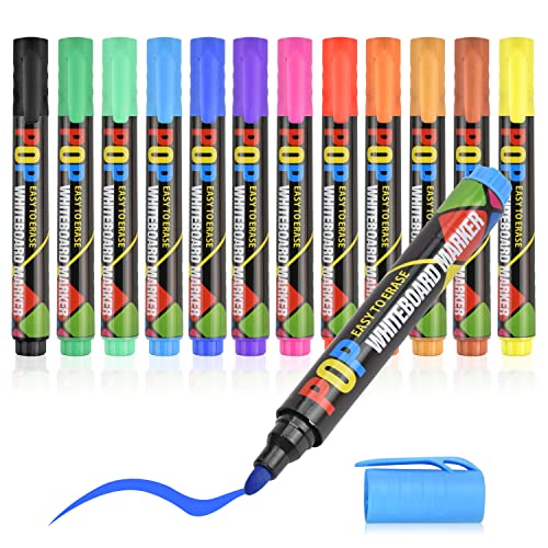 EooUooIP Whiteboard Marker,12 Farben Whiteboard Stifte Set, Weißwandstifte,löschbarer Marker Whiteboard Trocken Abwischbare Stifte, für Schullehrer Bürotreffen Tafelstift Fensterkreide Stifte von EooUooIP