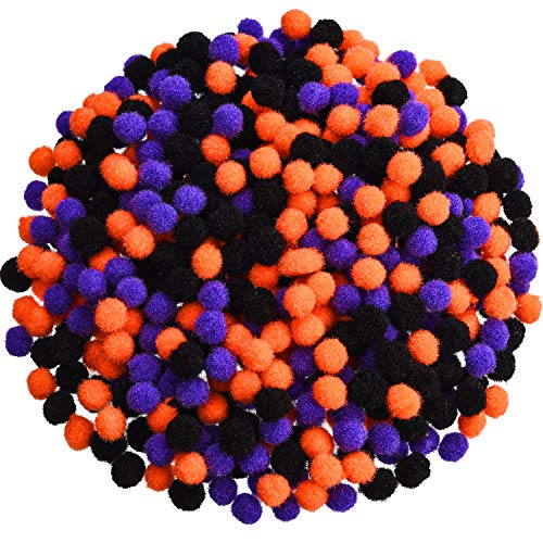 900 Stück Halloween Pom Pom Mini Pompons Handwerkliche Pom Pom Kugeln Unscharfe Pom Kugeln Flauschige Pom Kugeln für Hobbybedarf DIY Halloween Partydekorationen (schwarz, orange, lila) von Eowppue