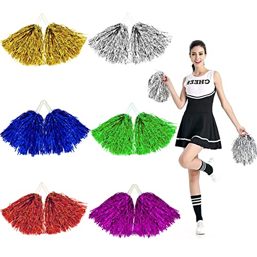 Cheerleader Pompons 12 Stück 6 Farben Pompoms Cheerleading Pom Poms Cheerleading Cheerleader Zubehör Für Kinder Aerobic Tanzwedel Puschel Sport Teamgeist Jubelnde Kostümnacht Party von Eowppue