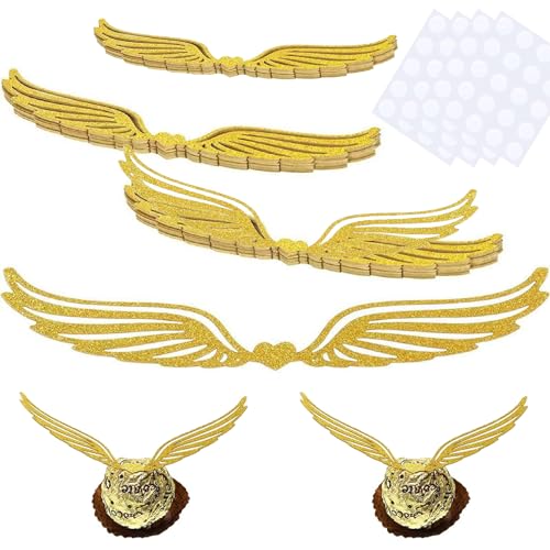 Eowppue 100 Stück Witcher Gold Wings Schokoladen-Topper, Hohle Flügel Cupcake-Topper für Wizard-Themenparty, Geburtstag, Baby-Dusche, Hochzeit, Schule, Halloween-Dekoration von Eowppue