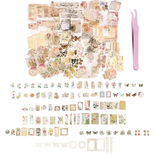 Eowppue 290PCS Scrapbooking Vintage Sticker, Retro Journaling Material, DIY Scrapbook Sticker Set, Journal Dekoration von Eowppue