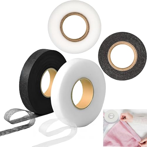 Eowppue 4pcs Saumband Set zum Aufbügeln, Polyamid Bügelband, Saumvlies zum Reparieren und Ausbessern von Stoffen, Vorhängen, Hosen und Kleidung kürzen(Weiß,Schwarz) von Eowppue