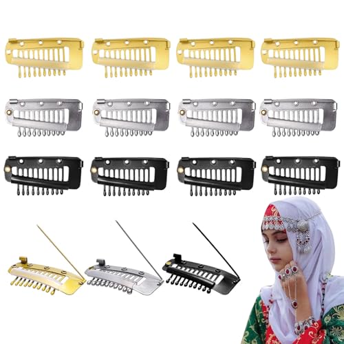 Eowppue Pack of 12 Edelstahl Clips mit Sicherheitsnadeln für Perückenclips, Broschen, BB-Clips, Gummibänder, geeignet für Kopftücher und Hemden（Schwarz） von Eowppue