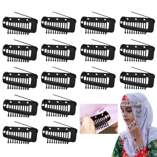 Eowppue Pack of 12 Edelstahl Clips mit Sicherheitsnadeln für Perückenclips, Broschen, BB-Clips, Gummibänder, geeignet für Kopftücher und Hemden（Schwarz, Gold, Silber） von Eowppue